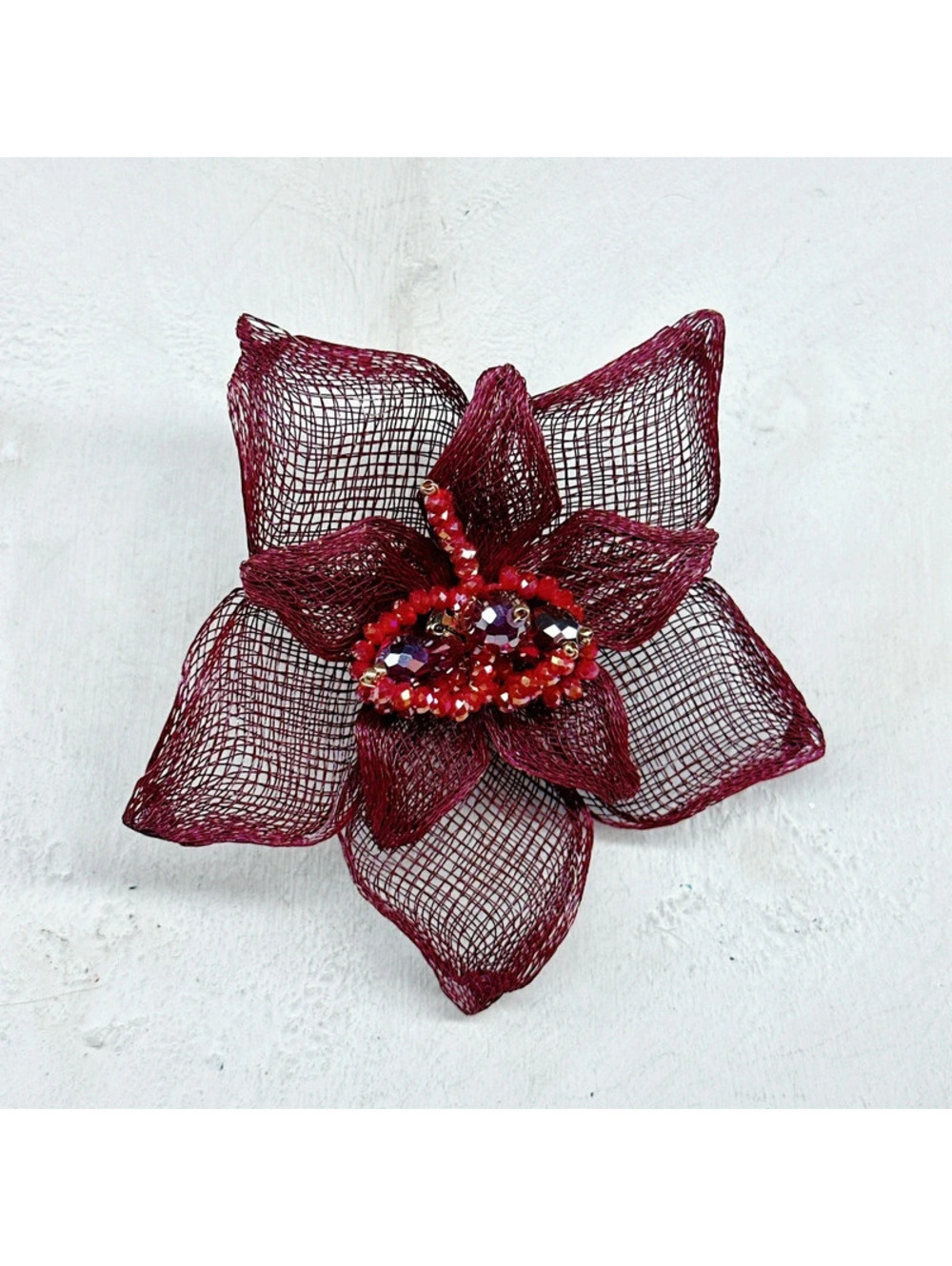 75a. Burgundy Mesh Flower Floral